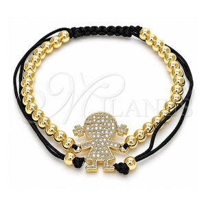 Pulsera Elegante 03.299.0018.11 Oro Laminado, Diseño de Niñita Pequeña y Bola, con Blanca Micro Pave, Pulido, Tono Dorado (04 MM Thickness, 11 Inches Length)
