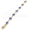 Tobillera Elegante 5.039.005.1.10 Oro Laminado, Diseño de Ojo Griego, Resinado Azul, Tono Dorado (07 MM Thickness, 10 Inches Length)