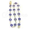 Tobillera Elegante 5.039.005.1.10 Oro Laminado, Diseño de Ojo Griego, Resinado Azul, Tono Dorado (07 MM Thickness, 10 Inches Length)