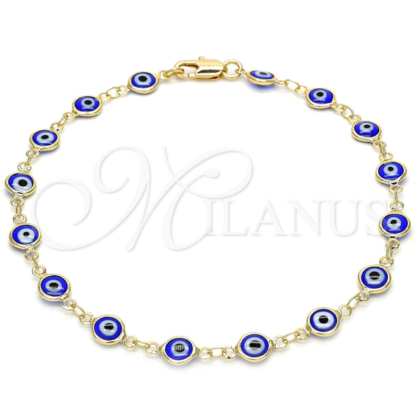 Tobillera Elegante 5.039.005.1.10 Oro Laminado, Diseño de Ojo Griego, Resinado Azul, Tono Dorado (07 MM Thickness, 10 Inches Length)