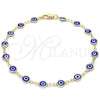 Tobillera Elegante 5.039.005.1.10 Oro Laminado, Diseño de Ojo Griego, Resinado Azul, Tono Dorado (07 MM Thickness, 10 Inches Length)