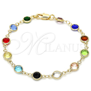Pulsera Elegante 03.326.0001.07 Oro Laminado, con Multicolor Cristal, Pulido, Tono Dorado (07 MM Thickness, 7 Inches Length)