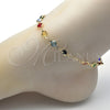 Tobillera Elegante 03.326.0001.10 Oro Laminado, con Multicolor Cristal, Pulido, Tono Dorado (07 MM Thickness, 10 Inches Length)