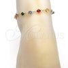 Tobillera Elegante 03.326.0001.10 Oro Laminado, con Multicolor Cristal, Pulido, Tono Dorado (07 MM Thickness, 10 Inches Length)