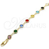 Tobillera Elegante 03.326.0001.10 Oro Laminado, con Multicolor Cristal, Pulido, Tono Dorado (07 MM Thickness, 10 Inches Length)