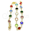 Tobillera Elegante 03.326.0001.10 Oro Laminado, con Multicolor Cristal, Pulido, Tono Dorado (07 MM Thickness, 10 Inches Length)