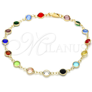 Tobillera Elegante 03.326.0001.10 Oro Laminado, con Multicolor Cristal, Pulido, Tono Dorado (07 MM Thickness, 10 Inches Length)