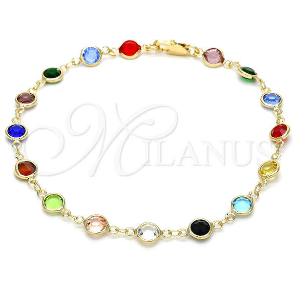 Tobillera Elegante 03.326.0001.10 Oro Laminado, con Multicolor Cristal, Pulido, Tono Dorado (07 MM Thickness, 10 Inches Length)