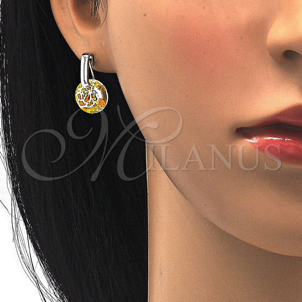 Arete Colgante 02.182.0019 Rodio Laminado, Diseño de Flor, con Swarovski Elements Aurore Boreale, Pulido, Rodinado