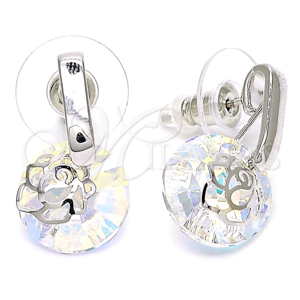 Arete Colgante 02.182.0019 Rodio Laminado, Diseño de Flor, con Swarovski Elements Aurore Boreale, Pulido, Rodinado