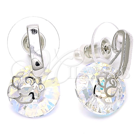 Arete Colgante 02.182.0019 Rodio Laminado, Diseño de Flor, con Aurore Boreale Swarovski Elements, Pulido, Rodinado