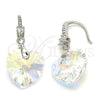 Arete Colgante 02.26.0256 Rodio Laminado, Diseño de Corazón, con Swarovski Elements Aurore Boreale y Zirconia Cubica Blanca, Pulido, Rodinado