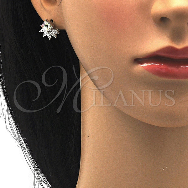 Arete Gancho Frances 02.26.0259 Rodio Laminado, con Swarovski Elements Vitrail Light y Zirconia Cubica Blanca, Pulido, Rodinado