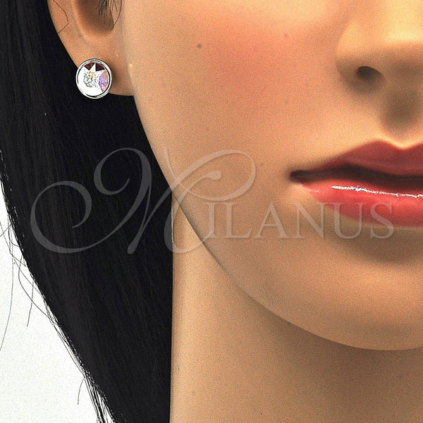Arete Dormilona 02.26.0265 Rodio Laminado, con Swarovski Elements Aurore Boreale, Pulido, Rodinado