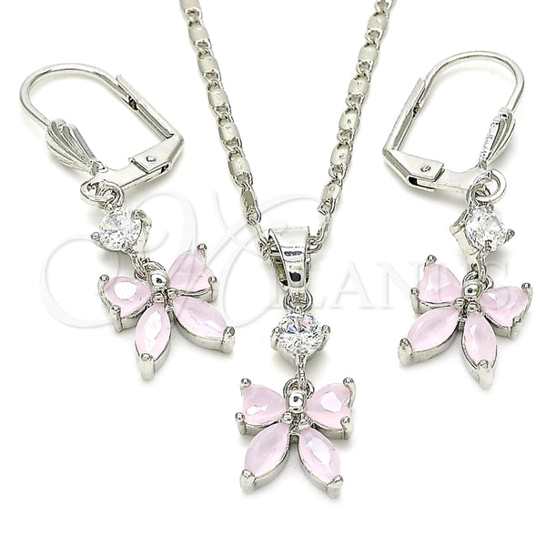 Juego de Arete y Dije de Adulto 10.221.0010.4 Rodio Laminado, Diseño de Arco, con Zirconia Cubica Rosado y Blanca, Pulido, Rodinado