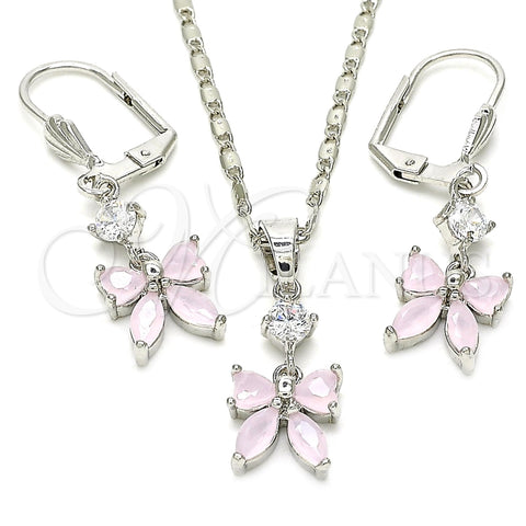 Juego de Arete y Dije de Adulto 10.221.0010.4 Rodio Laminado, Diseño de Arco, con Zirconia Cubica Rosado y Blanca, Pulido, Rodinado