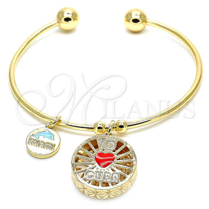 Aro Individual 07.106.0001 Oro Laminado, Diseño de Corazón y Delfín, con Blanca Zirconia Cubica, Esmaltado Rojo, Tono Dorado (02 MM Thickness, One size fits all)