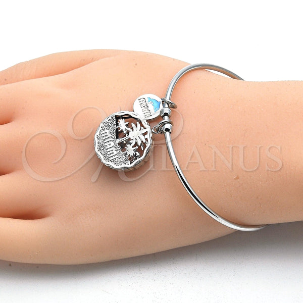 Aro Individual 07.106.0002.1 Rodio Laminado, Diseño de Ãrbol y Delfín, con Zirconia Cubica Blanca, Diamantado, Rodinado (Grosor 02 MM, Talla Unica)