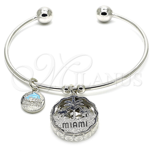 Aro Individual 07.106.0002.1 Rodio Laminado, Diseño de Ãrbol y Delfín, con Zirconia Cubica Blanca, Diamantado, Rodinado (Grosor 02 MM, Talla Unica)