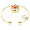 Aro Individual 07.106.0003 Oro Laminado, Diseño de Corazón y Delfín, con Blanca Zirconia Cubica, Esmaltado Rojo, Tono Dorado (02 MM Thickness, One size fits all)