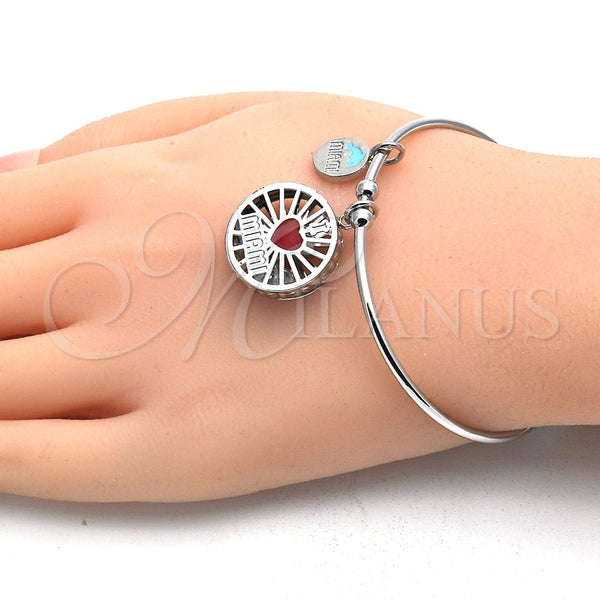 Aro Individual 07.106.0003.1 Rodio Laminado, Diseño de Corazón y Delfín, con Zirconia Cubica Blanca, Esmaltado Rojo, Rodinado (Grosor 02 MM, Talla Unica)