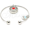 Aro Individual 07.106.0003.1 Rodio Laminado, Diseño de Corazón y Delfín, con Zirconia Cubica Blanca, Esmaltado Rojo, Rodinado (Grosor 02 MM, Talla Unica)