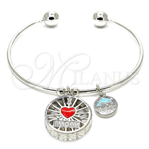 Aro Individual 07.106.0003.1 Rodio Laminado, Diseño de Corazón y Delfín, con Zirconia Cubica Blanca, Esmaltado Rojo, Rodinado (Grosor 02 MM, Talla Unica)
