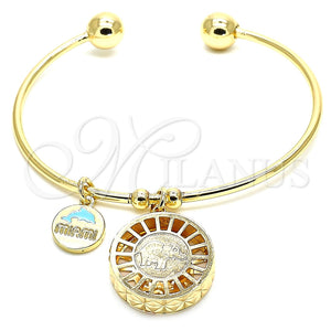 Aro Individual 07.106.0004 Oro Laminado, Diseño de Elefante y Delfín, con Blanca Zirconia Cubica, Diamantado, Tono Dorado (02 MM Thickness, One size fits all)