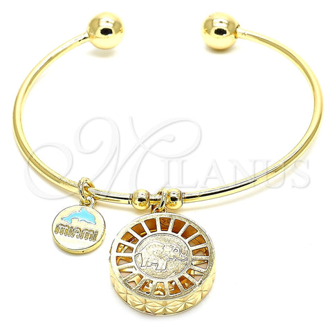 Aro Individual 07.106.0004 Oro Laminado, Diseño de Elefante y Delfín, con Blanca Zirconia Cubica, Diamantado, Tono Dorado (02 MM Thickness, One size fits all)