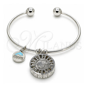 Aro Individual 07.106.0004.1 Oro Laminado Blanco, Diseño de Elefante y Delfín, con Zirconia Cubica Blanca, Diamantado, Rodinado (Grosor 02 MM, Talla Unica)