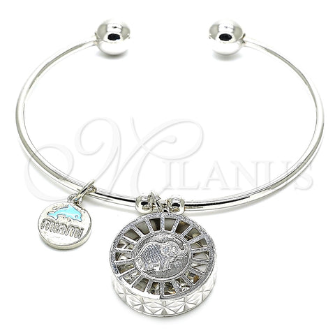 Aro Individual 07.106.0004.1 Rodio Laminado, Diseño de Elefante y Delfín, con Zirconia Cubica Blanca, Diamantado, Rodinado (Grosor 02 MM, Talla Unica)