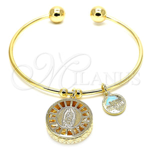 Aro Individual 07.106.0005 Oro Laminado, Diseño de Guadalupe y Delfín, con Blanca Zirconia Cubica, Diamantado, Tono Dorado (02 MM Thickness, One size fits all)