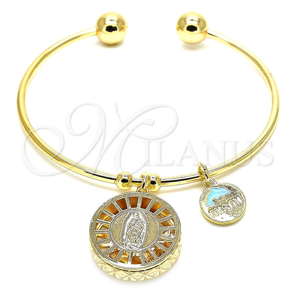 Aro Individual 07.106.0005 Oro Laminado, Diseño de Guadalupe y Delfín, con Blanca Zirconia Cubica, Diamantado, Tono Dorado (02 MM Thickness, One size fits all)