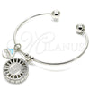 Aro Individual 07.106.0005.1 Rodio Laminado, Diseño de Guadalupe y Delfín, con Zirconia Cubica Blanca, Diamantado, Rodinado (Grosor 02 MM, Talla Unica)
