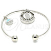 Aro Individual 07.106.0005.1 Rodio Laminado, Diseño de Guadalupe y Delfín, con Zirconia Cubica Blanca, Diamantado, Rodinado (Grosor 02 MM, Talla Unica)