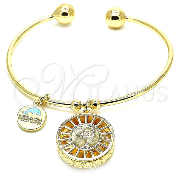 Aro Individual 07.106.0006 Oro Laminado, Diseño de Delfín, con Blanca Zirconia Cubica, Diamantado, Tono Dorado (02 MM Thickness, One size fits all)