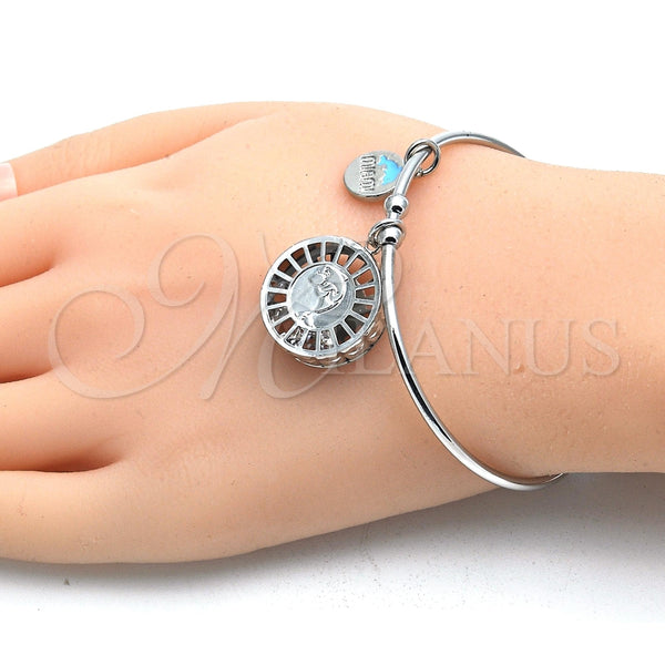 Aro Individual 07.106.0006.1 Rodio Laminado, Diseño de Delfín, con Zirconia Cubica Blanca, Diamantado, Rodinado (Grosor 02 MM, Talla Unica)