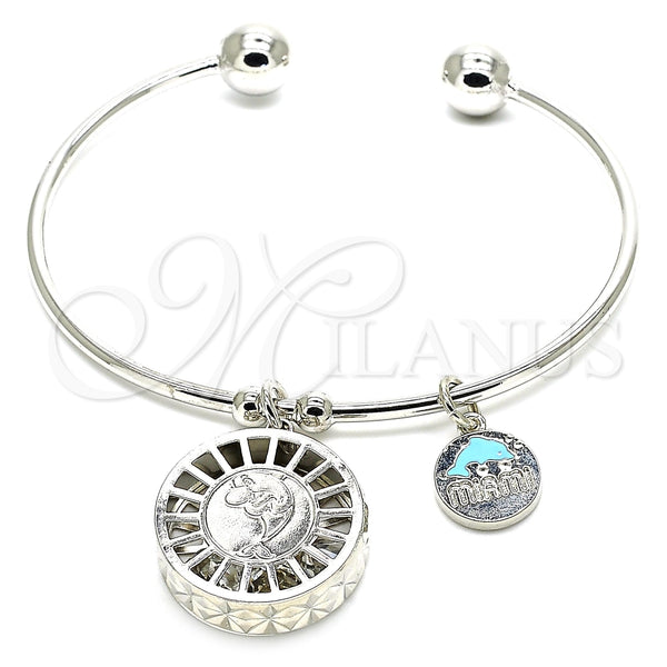 Aro Individual 07.106.0006.1 Rodio Laminado, Diseño de Delfín, con Zirconia Cubica Blanca, Diamantado, Rodinado (Grosor 02 MM, Talla Unica)