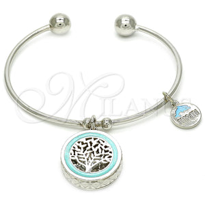 Aro Individual 07.106.0007.1 Rodio Laminado, Diseño de Ãrbol y Delfín, con Zirconia Cubica Blanca, Esmaltado Turquesa, Rodinado (Grosor 02 MM, Talla Unica)