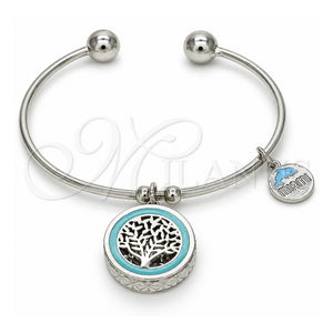 Aro Individual 07.106.0007.1 Oro Laminado Blanco, Diseño de Ãrbol y Delfín, con Zirconia Cubica Blanca, Esmaltado Turquesa, Rodinado (Grosor 02 MM, Talla Unica)