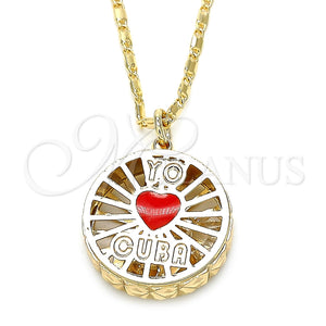 Collares con Dije 04.106.0035.20 Oro Laminado, Diseño de Corazón, con Blanca Zirconia Cubica, Esmaltado Rojo, Tono Dorado (02 MM Thickness, 20 Inches Length)