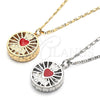 Collares con Dije 04.106.0035.20 Oro Laminado, Diseño de Corazón, con Blanca Zirconia Cubica, Esmaltado Rojo, Tono Dorado (02 MM Thickness, 20 Inches Length)