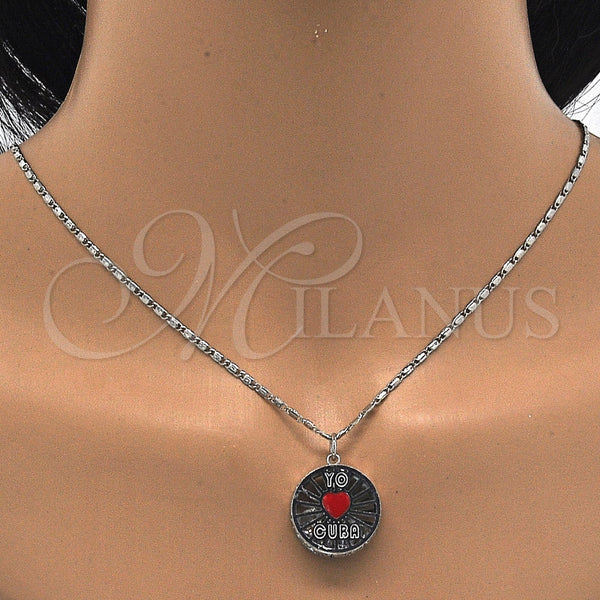 Collares con Dije 04.106.0035.1.18 Rodio Laminado, Diseño de Corazón, con Zirconia Cubica Blanca, Esmaltado Rojo, Rodinado (Grosor 02 MM, 18 Pulgadas de Largo)