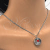 Collares con Dije 04.106.0035.1.18 Rodio Laminado, Diseño de Corazón, con Zirconia Cubica Blanca, Esmaltado Rojo, Rodinado (Grosor 02 MM, 18 Pulgadas de Largo)