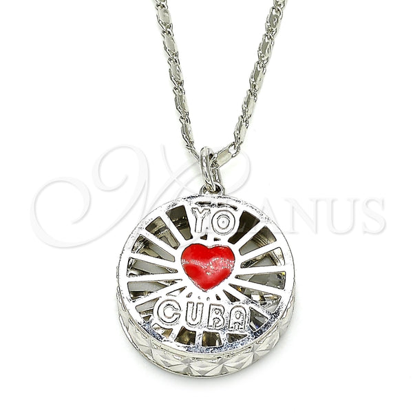 Collares con Dije 04.106.0035.1.18 Rodio Laminado, Diseño de Corazón, con Zirconia Cubica Blanca, Esmaltado Rojo, Rodinado (Grosor 02 MM, 18 Pulgadas de Largo)