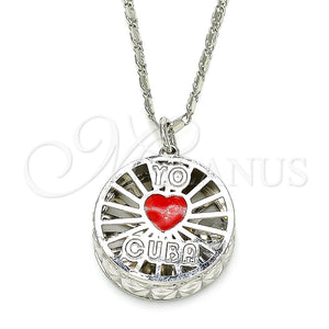 Collares con Dije 04.106.0035.1.18 Rodio Laminado, Diseño de Corazón, con Zirconia Cubica Blanca, Esmaltado Rojo, Rodinado (Grosor 02 MM, 18 Pulgadas de Largo)
