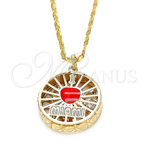Collares con Dije 04.106.0037.20 Oro Laminado, Diseño de Corazón, con Blanca Zirconia Cubica, Esmaltado Rojo, Tono Dorado (02 MM Thickness, 20 Inches Length)