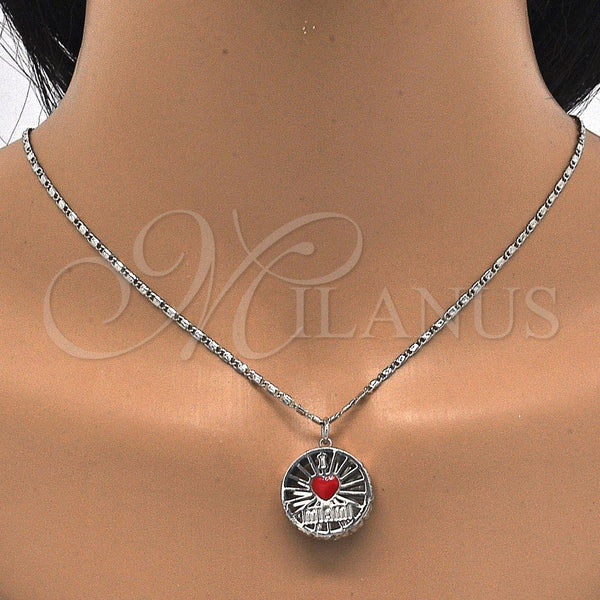 Collares con Dije 04.106.0037.1.18 Rodio Laminado, Diseño de Corazón, con Zirconia Cubica Blanca, Esmaltado Rojo, Rodinado (Grosor 02 MM, 18 Pulgadas de Largo)