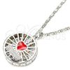 Collares con Dije 04.106.0037.1.18 Rodio Laminado, Diseño de Corazón, con Zirconia Cubica Blanca, Esmaltado Rojo, Rodinado (Grosor 02 MM, 18 Pulgadas de Largo)