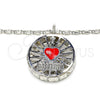 Collares con Dije 04.106.0037.1.18 Rodio Laminado, Diseño de Corazón, con Zirconia Cubica Blanca, Esmaltado Rojo, Rodinado (Grosor 02 MM, 18 Pulgadas de Largo)